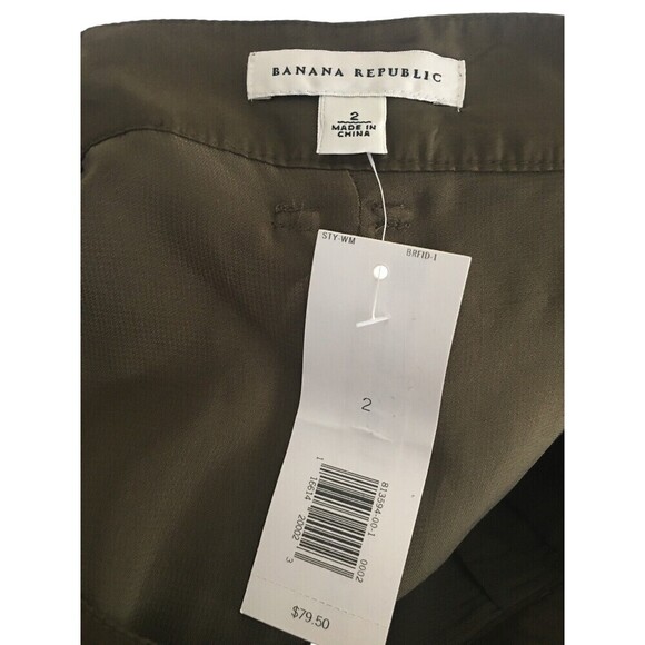 Banana Republic Mini Skirt Women's Size 2 Olive Green Silk Cotton Blend Zip - Picture 5 of 7